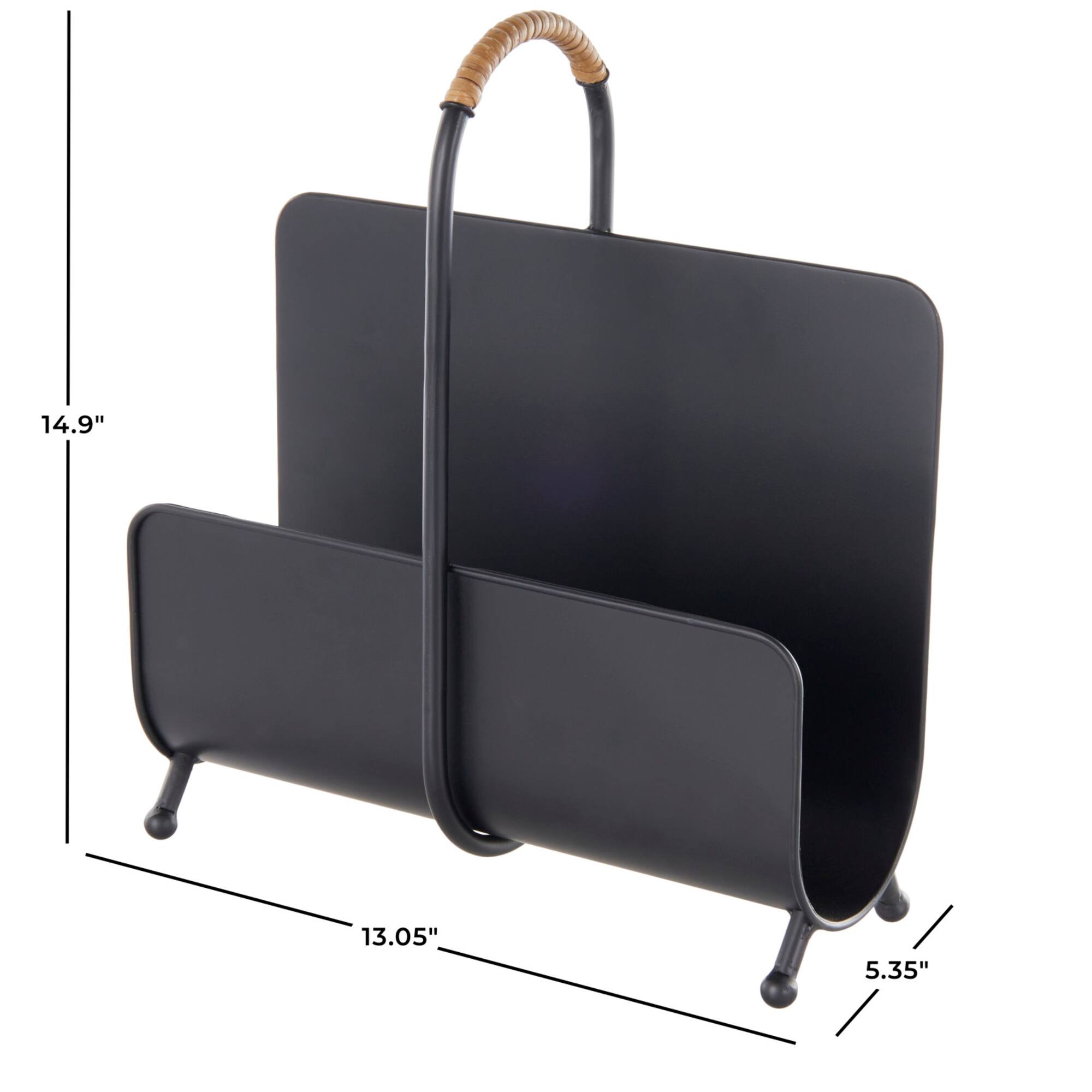 15" Black Metal Modern Decorative Magazine Holder with Loop Shaped Handle